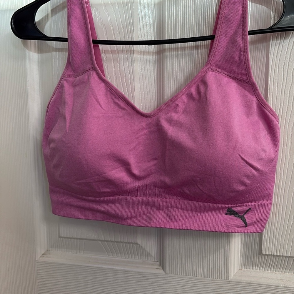 Puma Pink Sports Bra with Wide Straps and Scoop Neckline